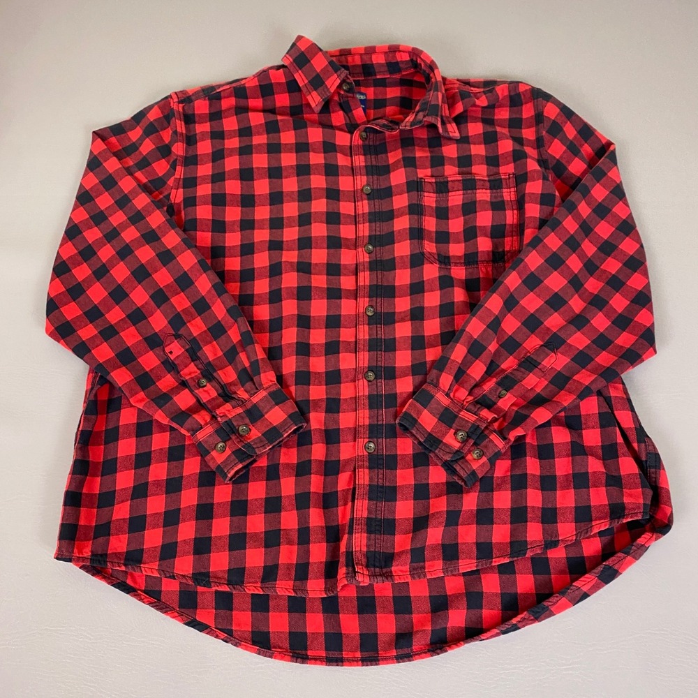 Faded Glory Flannel Shirt Mens Size XL Red Black Buffalo Plaid Button Down Shirt